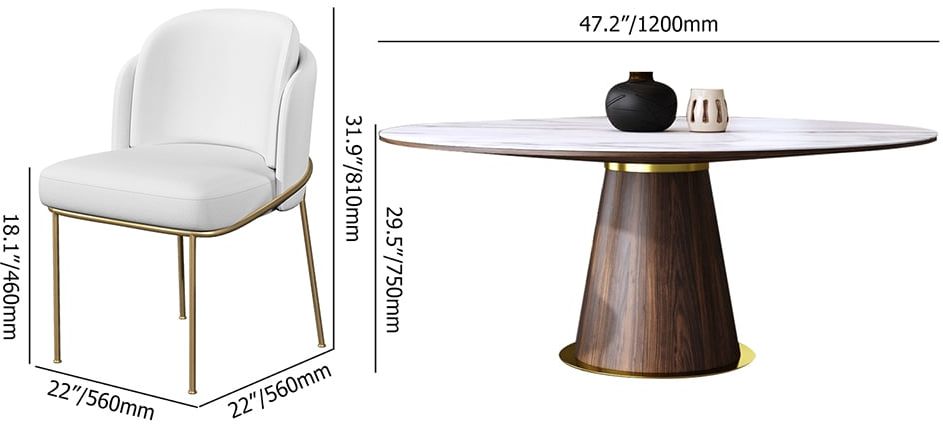 HMR - Dining Set 47.2" Mid-Century Modern Round Dining Table with 6 Chairs