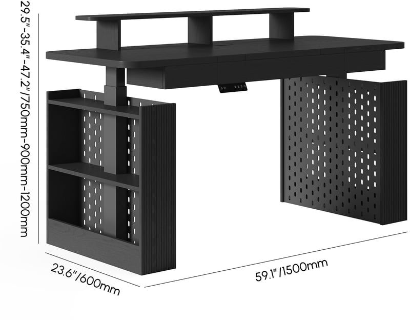 HMR - 59" Modern Black Multifunctional Standing Adjustable Office Desk
