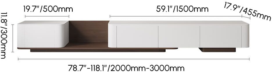 HMR 118.1" Modern Wood Extendable TV Stand with 4 Drawer Media Console - Off White & Walnut