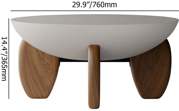 HMR Curva Round Concrete Coffee Table with Wood Legs - Gray, 29.9"W x 29.9"D x 14.4"H