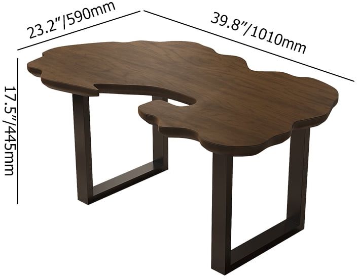 HMR - Rustic 39.8" Live-Edge Coffee Table Walnut & Black with Wooden Tabletop & Metal Base