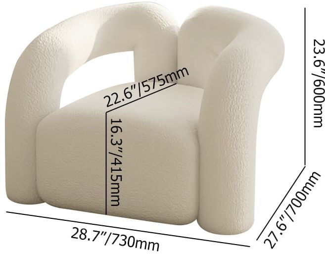 HMR Japandi Boucle Accent Chair Shaggy Armchair for Living Room - White