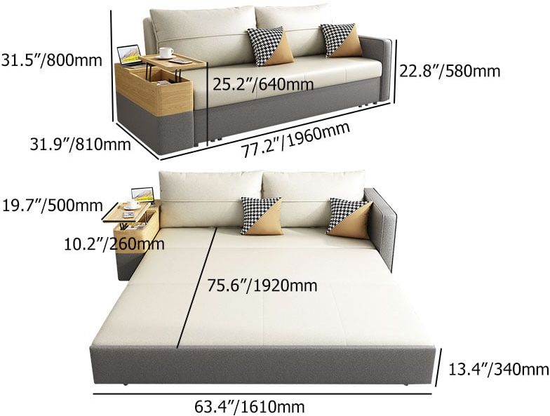 HMR - 77" Queen 2-Seater Sleeper Sofa with Lift Top End Table
