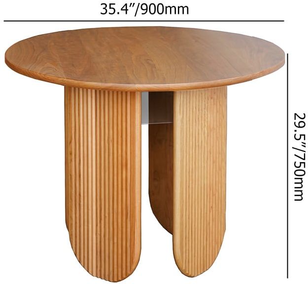 HMR - 35.4" Japandi Round Wood Dining Table with Storage Cherry Seats 2-4 People