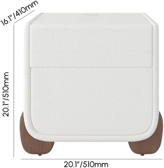 HMR Modern White Boucle Platform Bed & 2 Smart Boucle Nightstand Style B - White, King, 2 Drawers