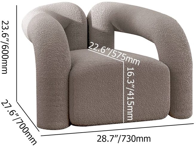 HMR Japandi Boucle Accent Chair Shaggy Armchair for Living Room - Gray