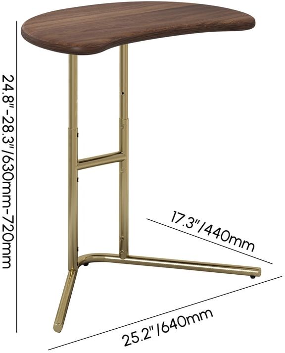 HMR - Walnut & Gold C-shaped Lift Top Adjustable Side Table