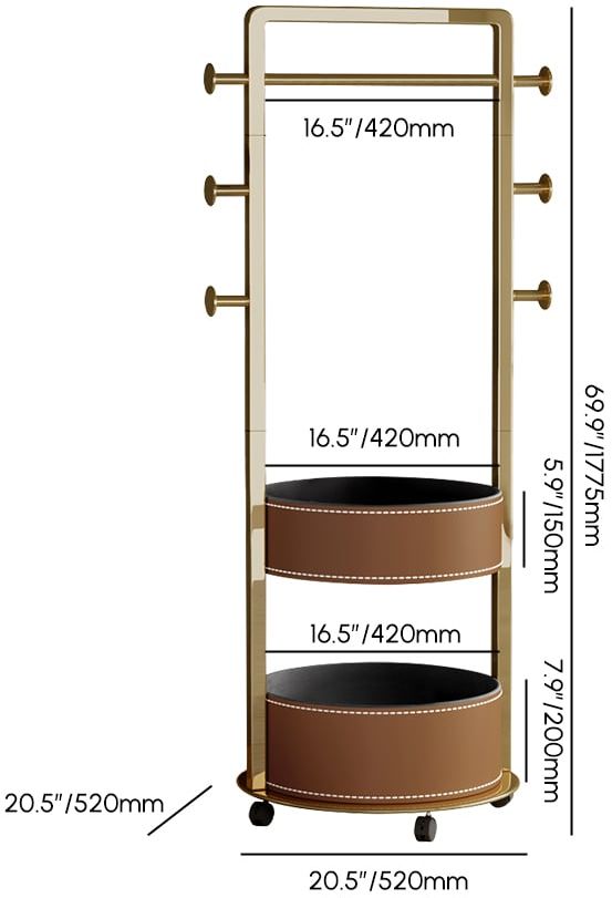 HMR - Coat Rack Stand with 2 Trays Saddle Leather Hall Tree