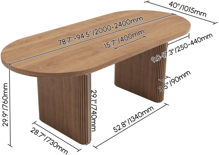 HMR Japandi Oval Extendable Dining Table - Walnut, 79"-94" (seats 6-10)