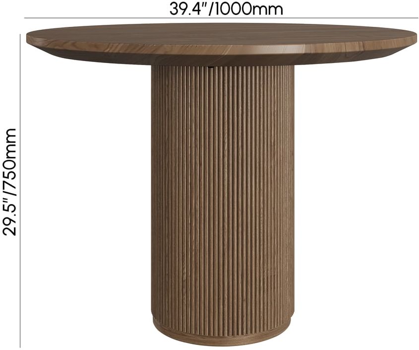 HMR Japandi Style Round Wood Dining Table - Walnut, 39.4" (Seats 2-4 People)