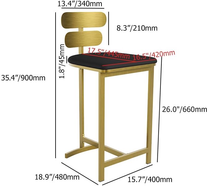 HMR Modern PU Leather Counter Stools with Upholstery - Black, 4-Pieces