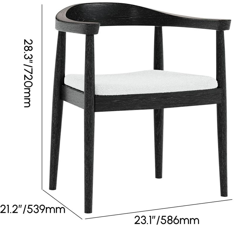 HMR Modern Wood Upholstery Dining Chair - Black, Boucle, 1-Piece