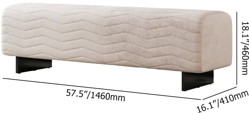 HMR - 57.5"W Modern Beige Knitted Velvet Upholstered Bedroom Bench with Stainless Steel Legs