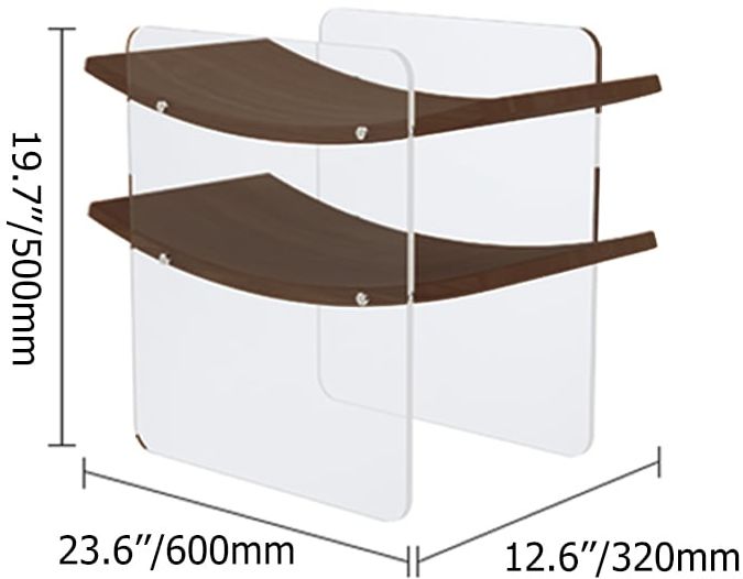 HMR - Modern Clear Acrylic Side Table with Two Curved Shelves in Walnut End Table