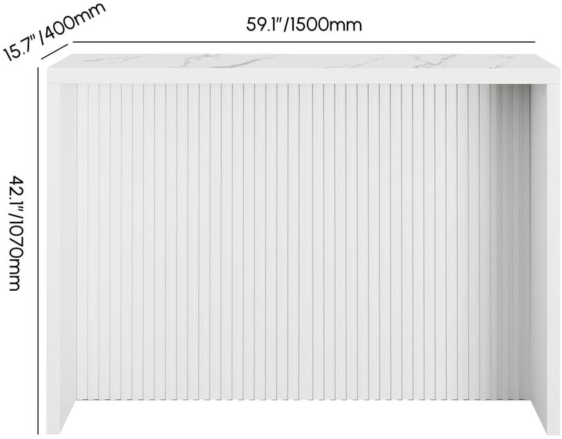 HMR Modern Sintered Stone Bar Table White - White, 59"L x15.7"W x 42.1"H