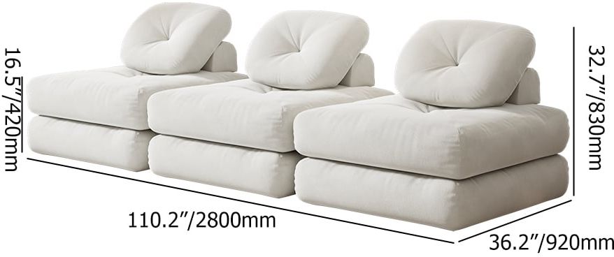 HMR - White Cloud Modular Sectional Convertible 3-Seater Sofa Velvet Upholstered with Pillows