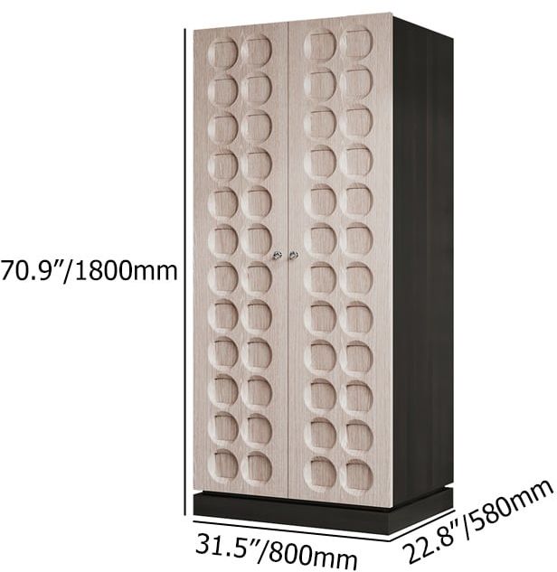 HMR - Japandi Washed White Wardrobe Closet Oak Veneer Armoire with 3 Drawers & Graphical Doors