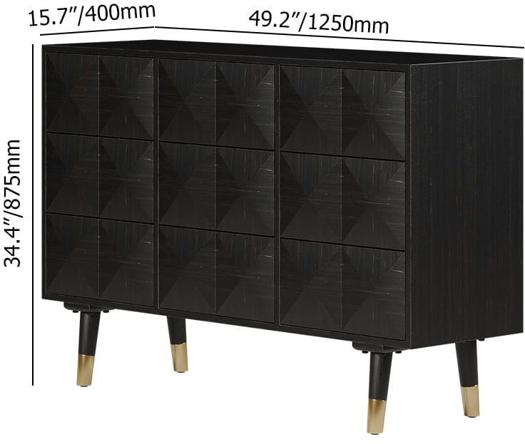 HMR - 49"W Mid Century Modern Black Dresser Chest of 9 Drawers Storage Cabinet