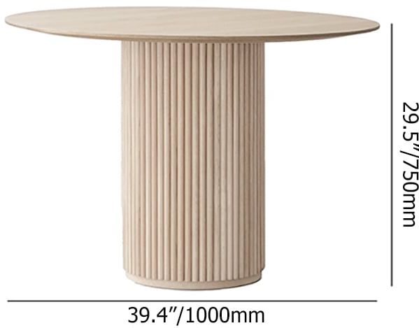 HMR Japandi Style Round Wood Dining Table - Whitewash, 39.4" (Seats 2-4 People)