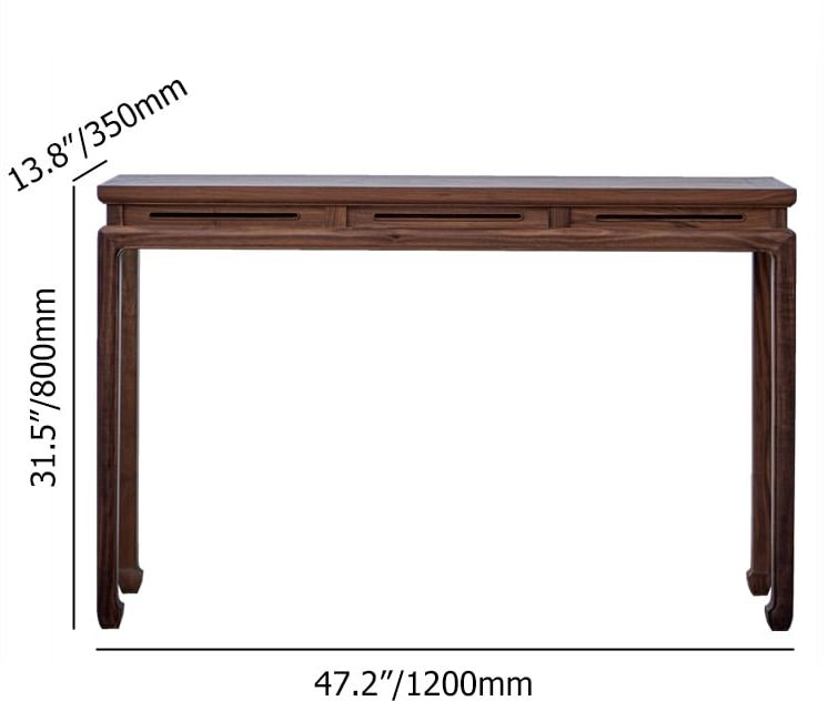HMR - 47.2" Mid Century Modern Console Table Walnut Solid Wood Entryway Table with 4 Legs