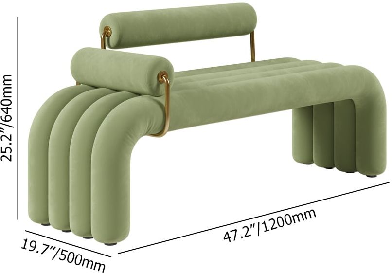 HMR Modern Line Tufted Bench Velvet Upholstered Entryway Bench in Gold Finish - Green