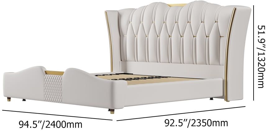HMR Luxury Upholstered Bed Frame with Tufted Wingback Headboard - Off-White, King Size