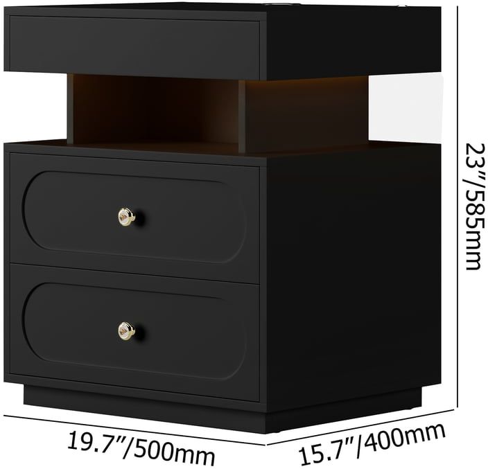 HMR Floating 3-Drawer LED Smart Nightstand with Light - Black, Single