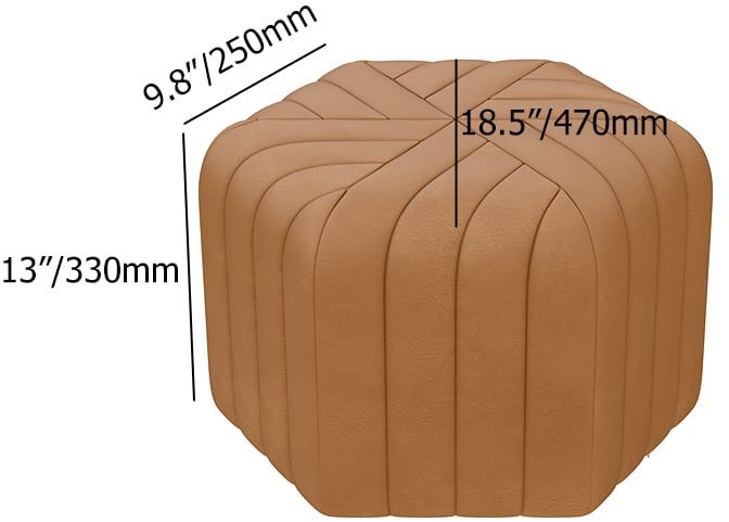 HMR Wide Hexagonal Pouf Ottoman - Brown, Velvet