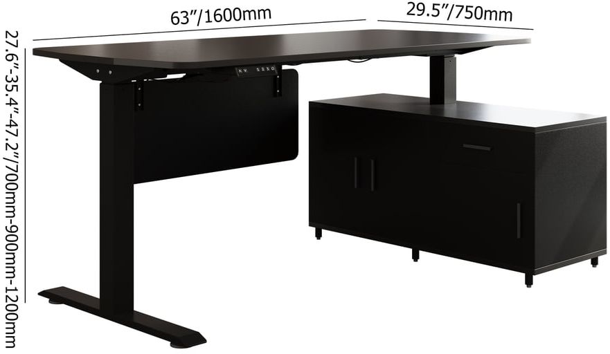 HMR Modern L Shaped Adjustable Electric Standing Executive Desk - Black, Right Hand