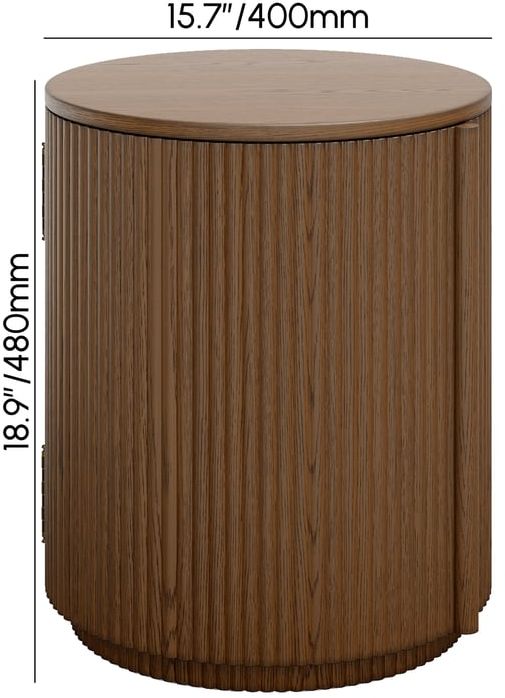 HMR - Round Plywood Walnut Fluted Side Table with Storage