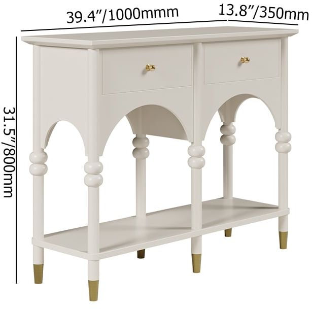HMR - 39.4" Modern Farmhouse Console Table Wooden White Entryway Table with 2 Drawers & Shlef