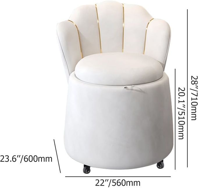 HMR - Modern White Swivel Velvet Vanity Stool Petal Back Makeup Accent Chair