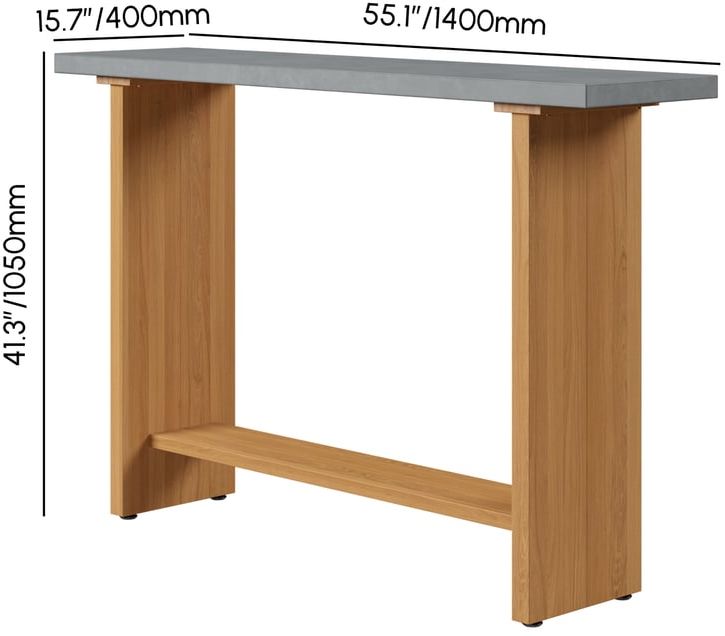 HMR - 55" Concrete Gray Bar Height Pub Table Kitchen Bar Table Solid Wood Natural Pedestal