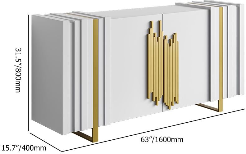 HMR Aurea Series 63" Rectangular Sideboard Buffet with 2 Doors & 2 Shelves - White/Gold