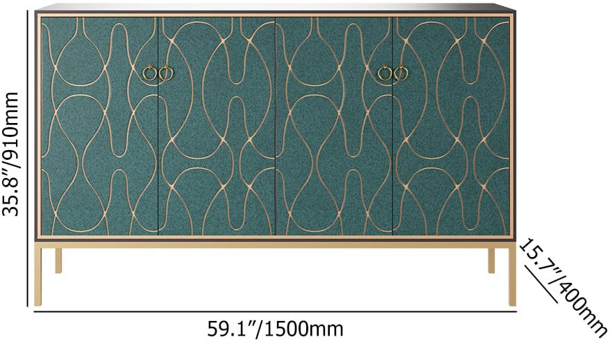 HMR - 59" Modern Lake Blue Sideboard Buffet with Doors Carved Credenza Adjustable Shelves