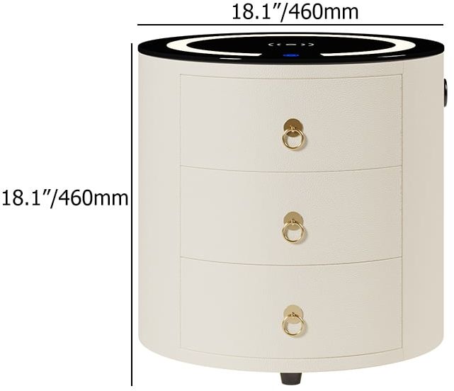 HMR Leather 3-Drawer Smart Nightstand with Light & Speaker - Off-White, Single