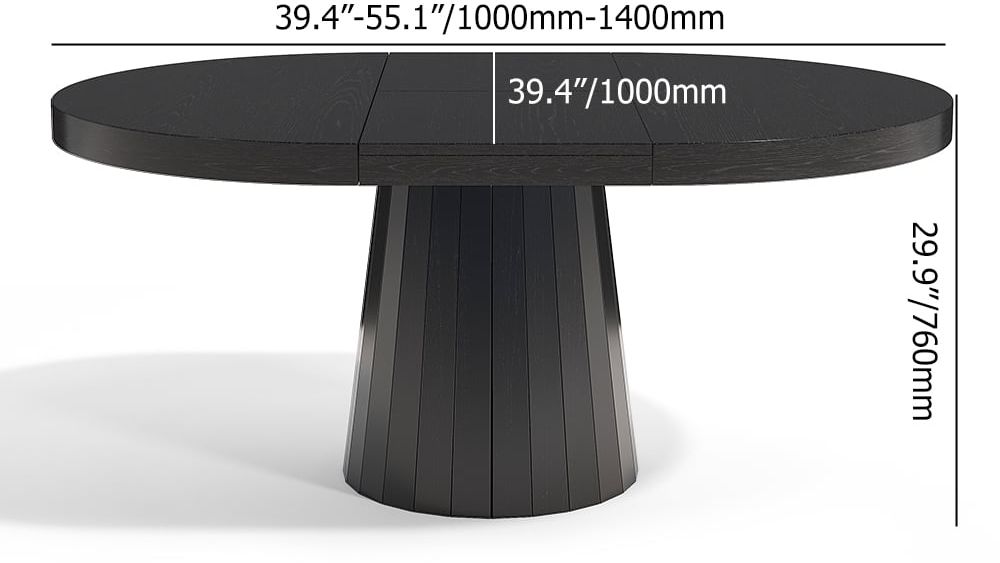 HMR 39"-55" Japandi Style Oval & Round Extendable Wood Dining Table (Seats 4-6 People) - Black