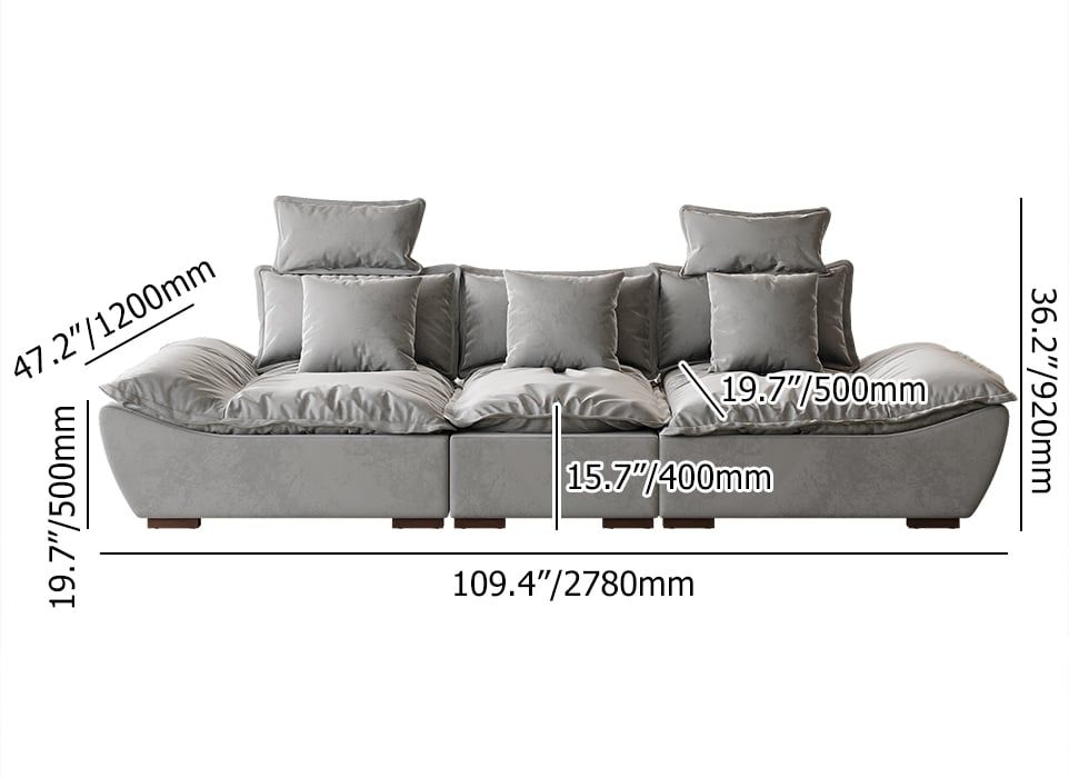HMR 109.4" Modern Leath-Aire 3 Seater Deep Sofa with Adjustable Backrest Sailboat - Gray