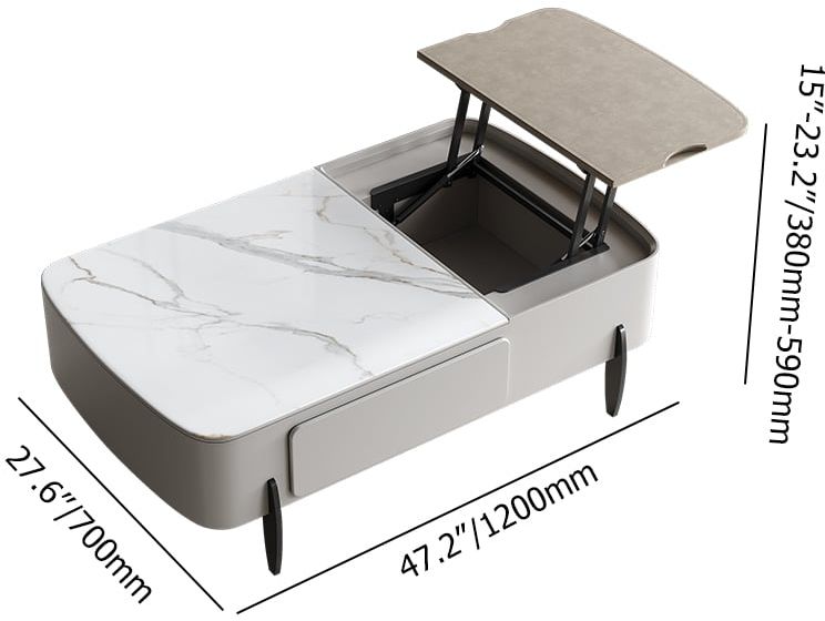 HMR - Galure Modern Light Gray Faux Marble Leather Lift Top Coffee Table with Storage
