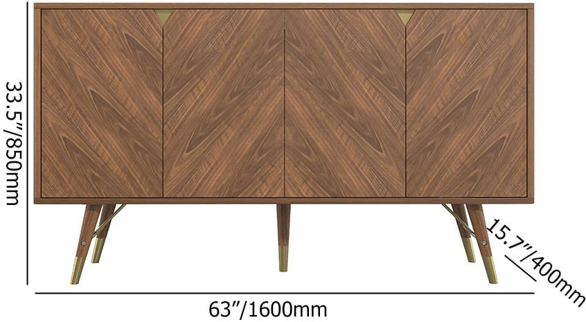HMR - Capet Mid-Century 63" Walnut Sideboard Buffet 4-Door Kitchen Cabinet Adjustable Shelves
