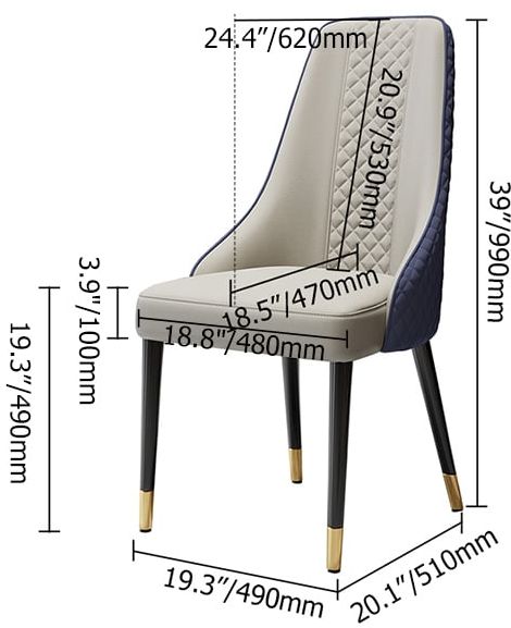 HMR Diamic Series Modern Faux Leather Dining Chairs with Upholstery - Blue, 2-Pieces