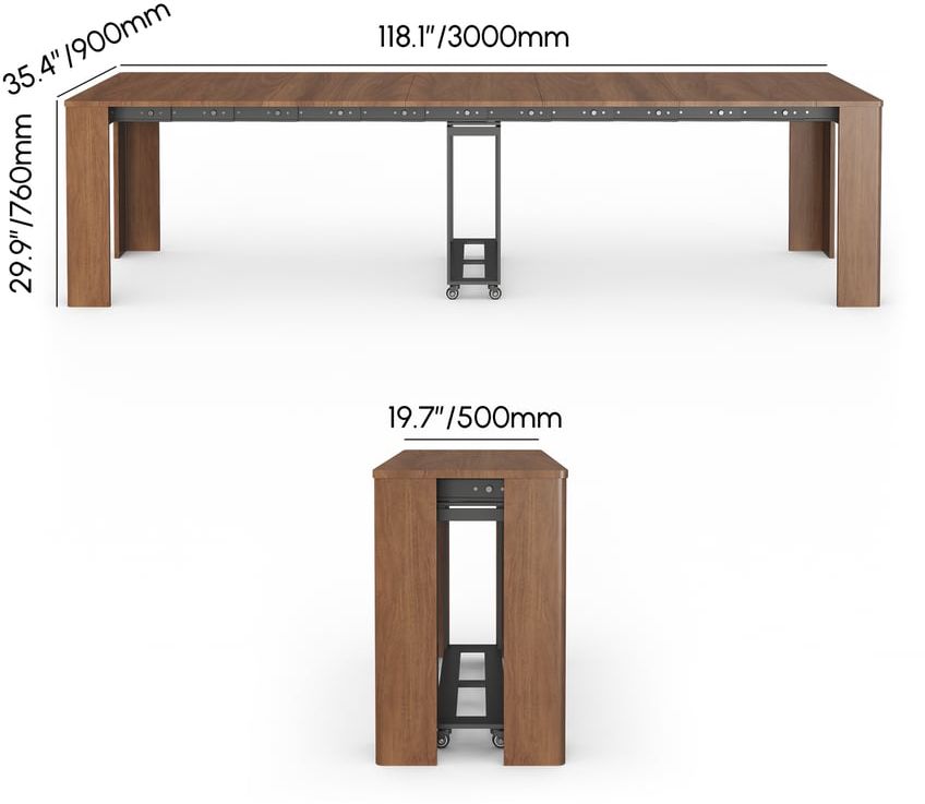 HMR - 20"-118" Country Rectangle Folding Rubber Wood Dining Table Walnut Seats 10-12