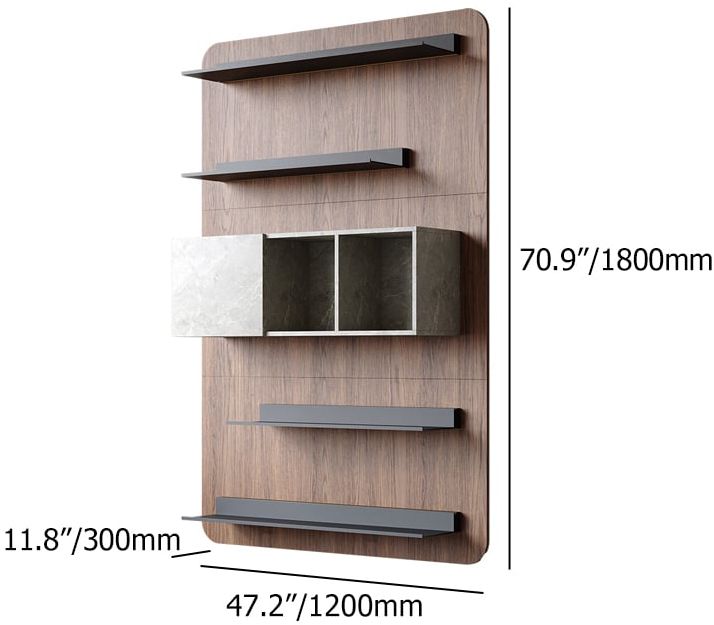 HMR - 5-Tier Modern Walnut Floating Bookshelf with Storage and LED Bookcase