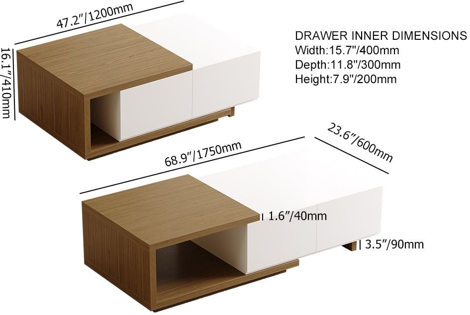 HMR Quoint Extendable TV Stand & Coffee Table Set - White & Walnut, 1790mm-2550mm
