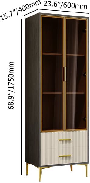 HMR - Modern Gray Bar Cabinet with Glass Doors & 2-Drawer Storage Home Bar Cabinet