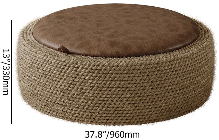 HMR - Coastal Round Woven Rope Drum Coffee Table in Brown with Storage