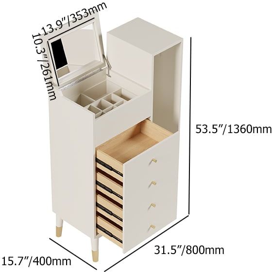 HMR - Modern White Mirrored Dresser Chifforobe Wardrobe Closet with 4 Drawers