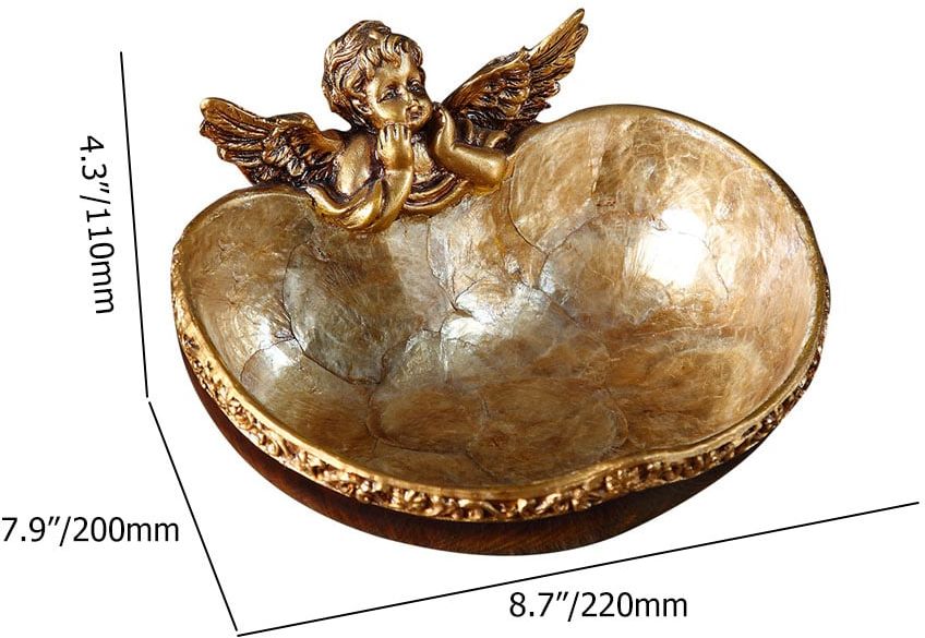 HMR - Shellium Vintage Bronze Angel Decorative Storage Tray Holder Desk Entryway Storage