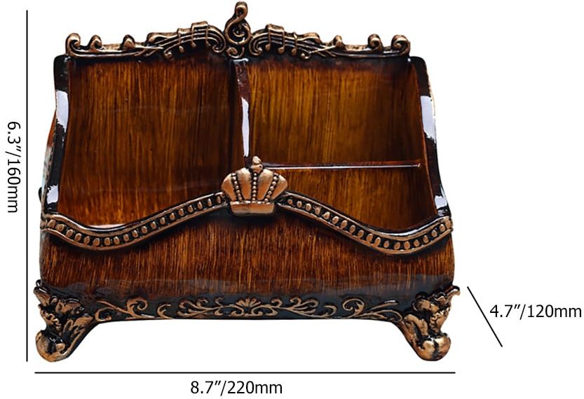 HMR - Vintage Brown Resin Remote Control Holder Living Room Storage Box Home Decoration