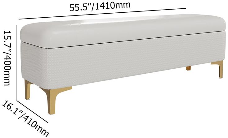 HMR - Modern White PU Leather Bedroom Flip Top Storage Bench with Gold Stainless Steel Legs